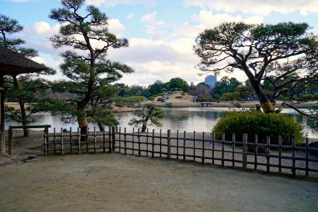 岡山後楽園入ってすぐの中の池