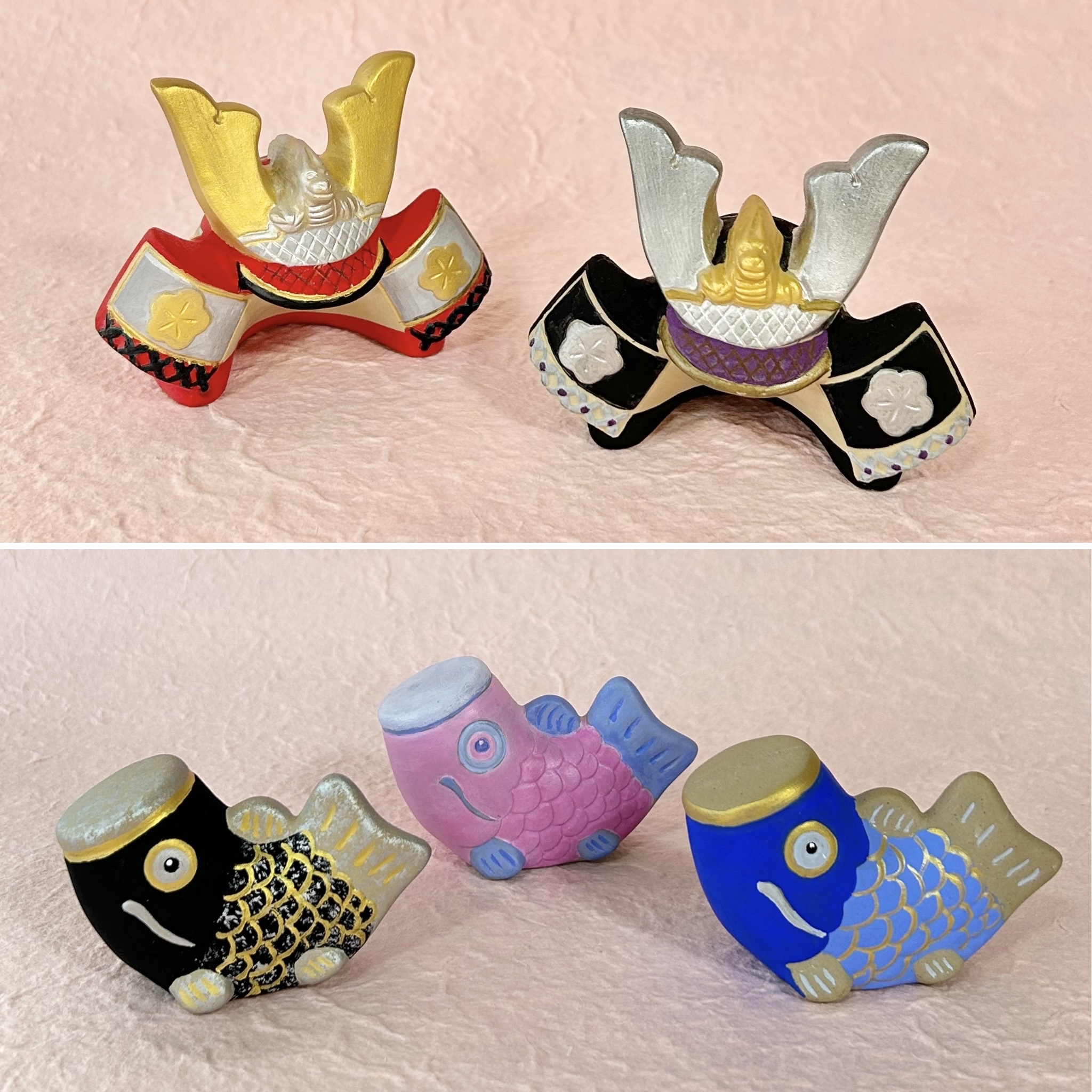 絵付け鯉のぼりと兜の色づけ作品
