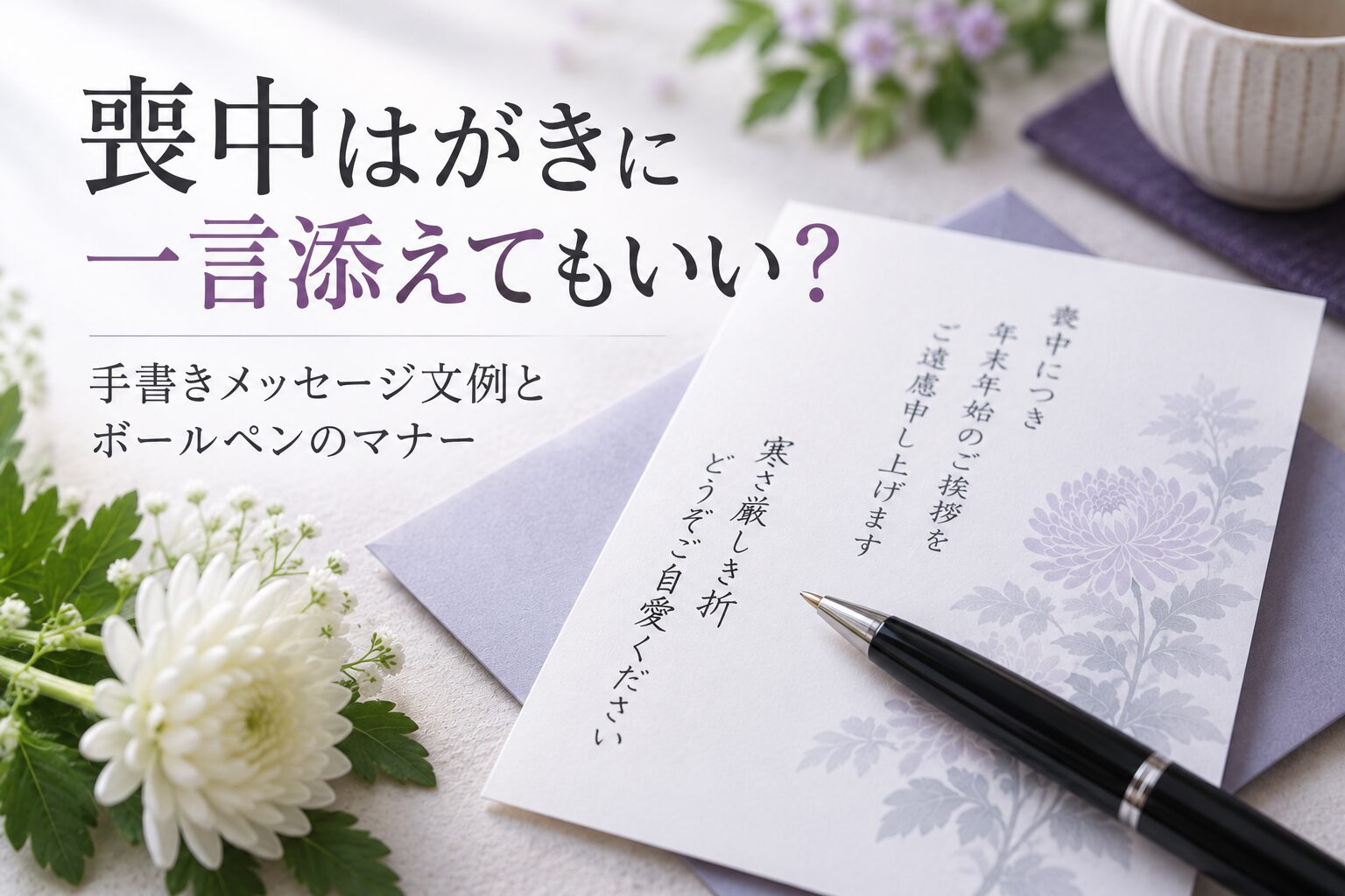 喪中はがきに添える手書きの一言とボールペン